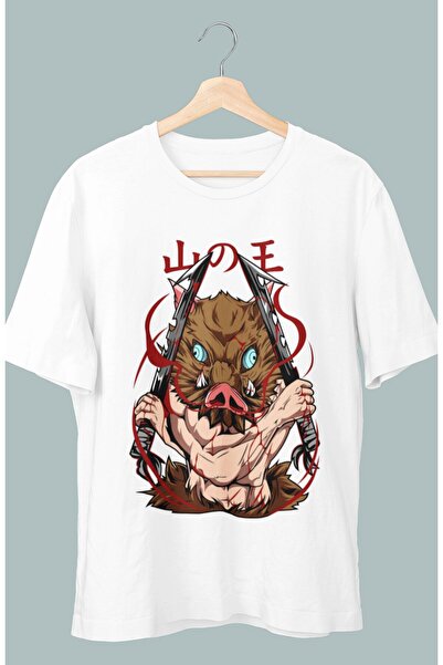 Fuddy Moda Demon Slayer Inosuke Štampano Oversize kroj T-shirt - Unisex Anime...