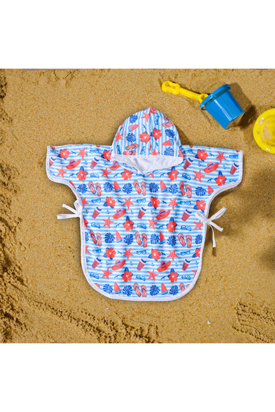 S&R TOWEL BABY CHILDREN'S PONCHO BEACH TOWEL HOODED TIE-UP RED SEA STAR PATTERNED