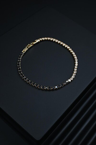 FRNCH 3A Kalite Zirkon Taşlı Çift Kilitli Siyah-Beyaz Renkli Tennis Erkek Bil...