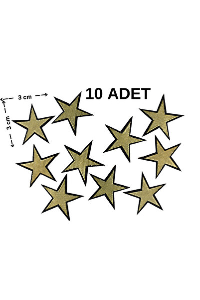Megas Etiket Ütü ile Yapışan Yaldızlı Yıldız Set Dokuma Arma/Yama