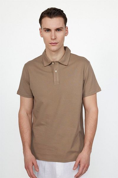 Tudors Ανδρικό T-Slim Fit Slim Fit 100% βαμβακερό μπλουζάκι με ανοιχτό μπεζ γιακά