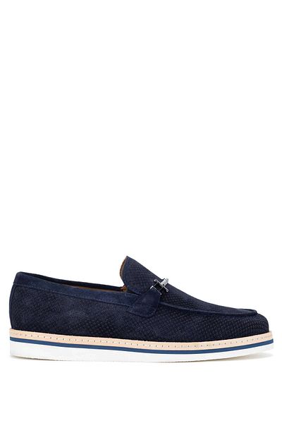 Tamer Tanca Men's Genuine Leather Navy Blue Suede Loafers