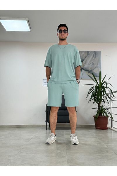 Relax family xf Мъжки комплект от къси панталони Oversize, горна част и долна част, ежедневен, от пениран памук
