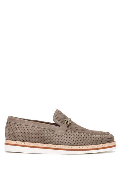 Tamer Tanca Men's Genuine Leather Taupe Suede Loafer Shoes