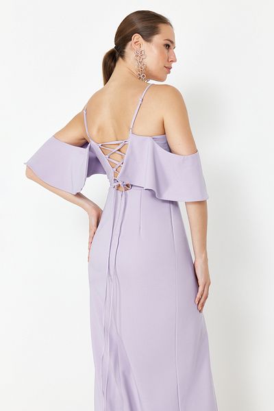 Trendyol Collection Βραδινό μακρύ υφασμένο φόρεμα λιλά TPRSS24AE00145