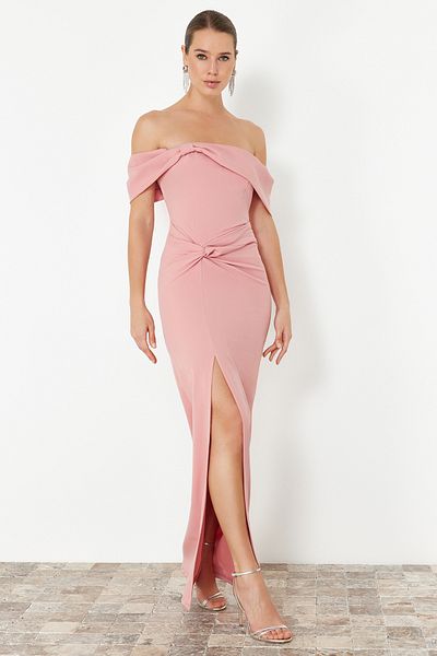 Trendyol Collection Μακρύ βραδινό φόρεμα αποξηραμένο τριαντάφυλλο TPRSS24AE00131