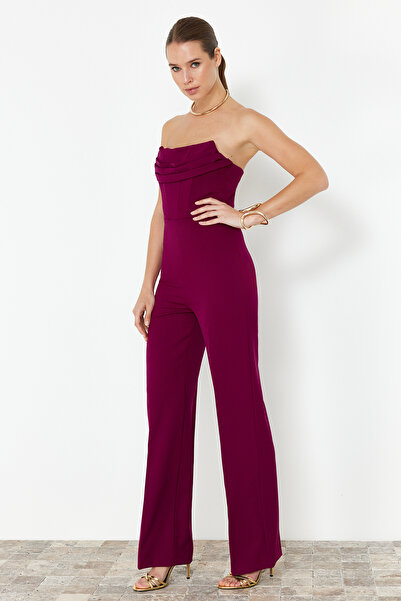 Trendyol Collection Švestkový korzet Detailně tkaný overal TPRSS24TU00002