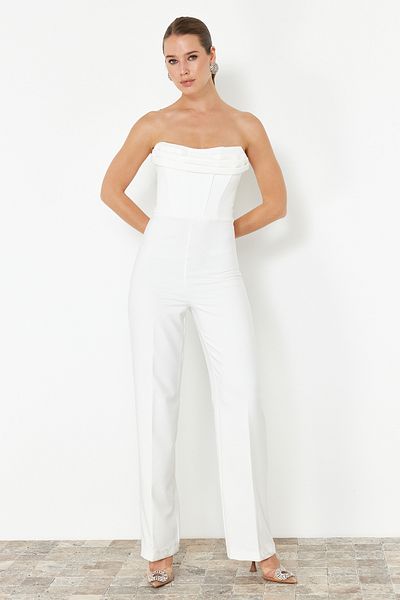 Trendyol Collection Λεπτομερής λευκή φόρμα από υφαντό κορσέ - Wedding/Nikah TPRSS24TU00002