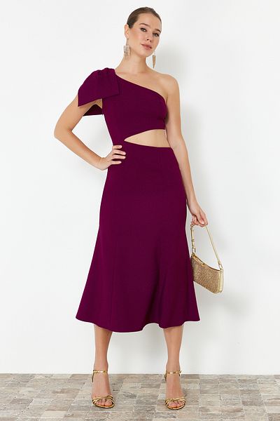 Trendyol Collection Stylish Woven Evening Dress - Plum, Bow, Window Detail TPRSS24EL00196