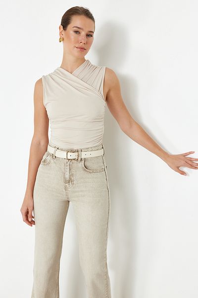 Trendyol Collection Λεπτομερής αμάνικη, εύκαμπτη πλεκτή μπλούζα TWOSS24BZ00518 με πέτρα/σώμα που κάθεται