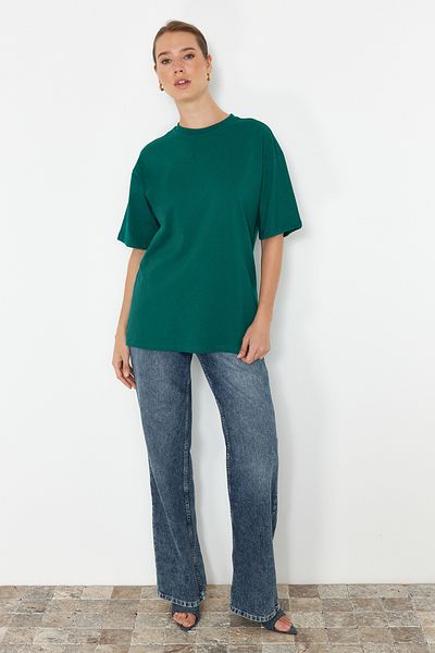 Trendyol Collection Smaragdgrünes Oversize-Baumwoll-T-Shirt TWOSS23TS00040