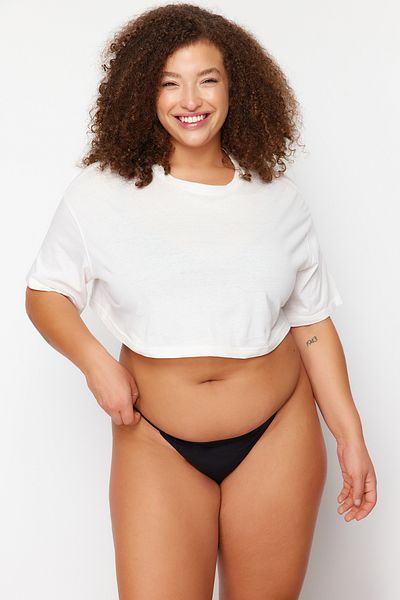 Trendyol Curve 3-teiliges String-Höschen-Set aus Baumwolle in Schwarz-Nerz-Öl, große Größe - Tbbaw23Cm00002