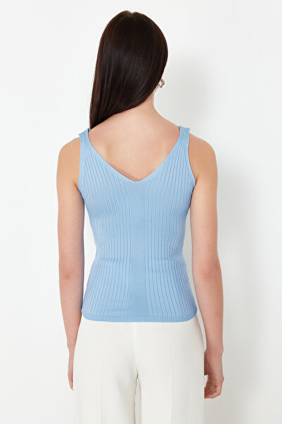 Trendyol Collection V-Neck Top Knitwear Thin Blouse - Powder-Light Blue Double Pack TWOSS24BZ00619