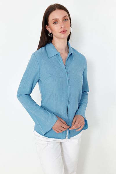 Trendyol Collection Světle modrá tkaná košile – vypasovaný pas, model TWOSS24GO00002