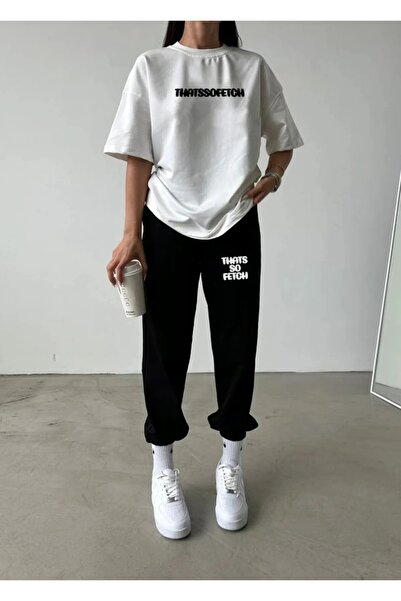 Frisson Thatssofetch Λευκό T-shirt Jogger και Μαύρο Παντελόνι Φόρμας - Σετ με...