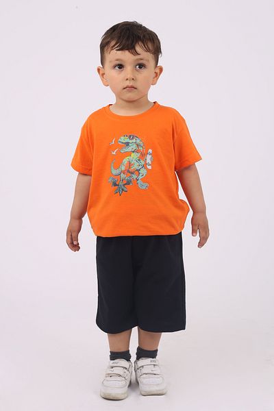 cm buseyiz Buseyiz Dinosaur Printed Cotton and Pocket Boy's Summer Top and Bottom Set 5-10 Years