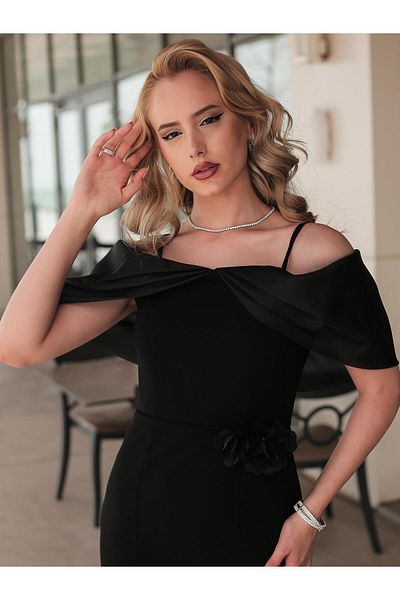 SpringStore Rochie de seara din crepon cu guler negru