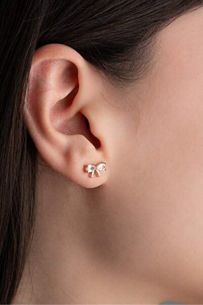 Nereze 925 Ayar Gümüş Beyaz Zirkon Taşlı Papyon Model Küpe