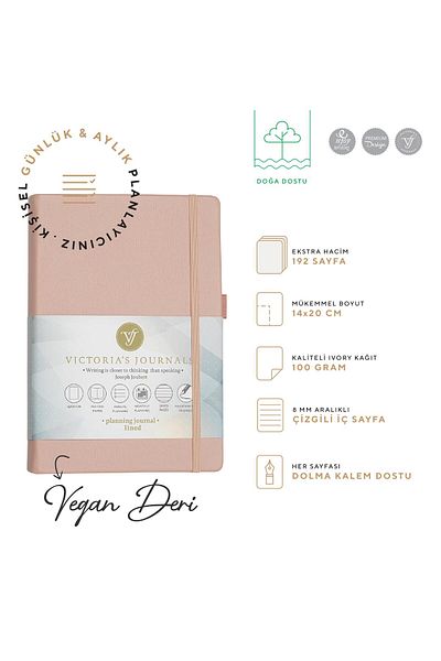 Victoria's Journals Smyth Hard Cover Planner Striped Notebook, 14x20 cm-Pink