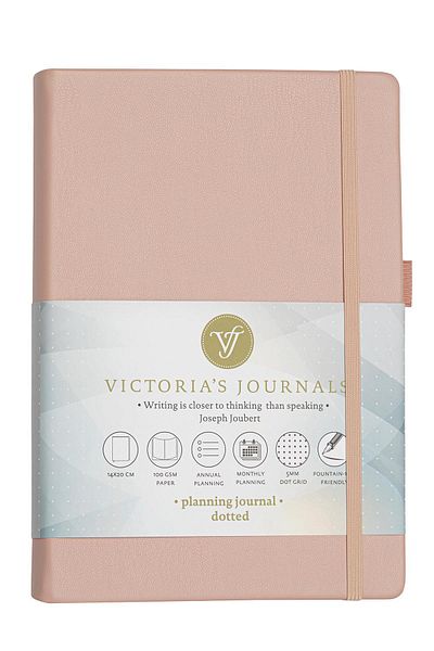 Victoria's Journals Hard Cover Planner Dot Notebook, 14x20 cm -Pink