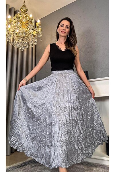 Atelier Derin Сіра спідниця з гумкою на талії та зморшкуватим атласом
