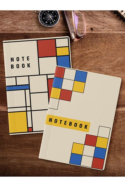 Postifull Set de caiete necăptușite, 2 caiete cu model vintage, blocnotes, caiet de memorie, 64 de coli dimensiune medie