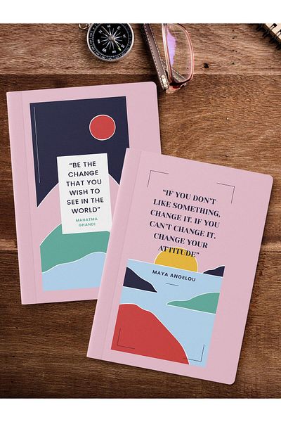 Postifull Unlined Notebook Set, 2 Pieces of Motivational Patterned Notebook, Notepad, Memory Book, 64 Pages
