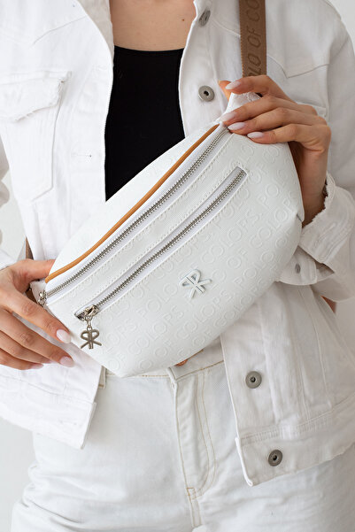 ImPolo İmpolo Miya WhiteTanGofraj Print Sport Femei Talie C geantă Dimensiune...