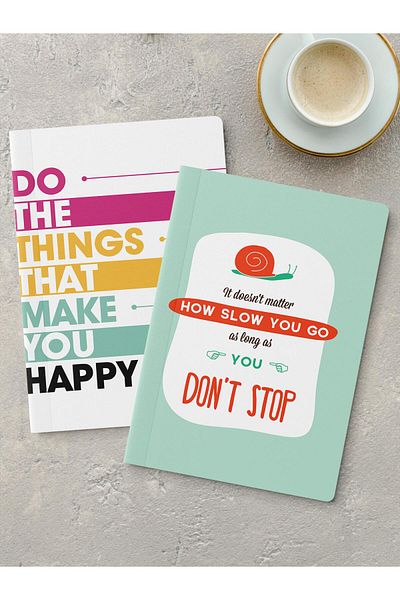Postifull Unlined Notebook Set, 2 Pieces of Motivational Patterned Notebook, Notepad, Memory Book, 64 Pages
