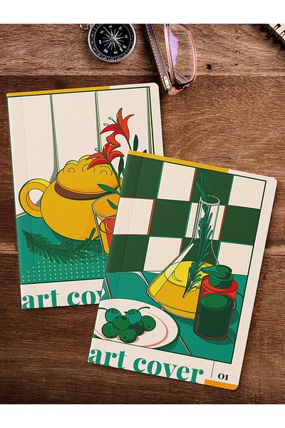 Postifull Set de caiete necăptușite, 2 caiete cu model vintage, blocnotes, caiet de memorie, 64 de coli dimensiune medie