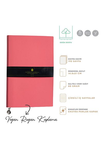Victoria's Journals Smyth Patent Leather Flexible Cover Striped Notebook, 14.8x21 cm - Coral