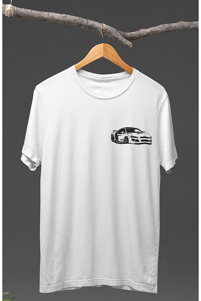Fuddy Moda Tricou cu imprimeu unisex Audi R8 pe spate, tricou imprimat cu tema curselor de mașini de curse