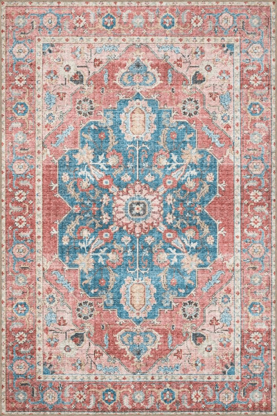 Rugs Modern Halı Mavi Kırmızı Temalı Geleneksel Motif Etnik Desenli Vintage D...