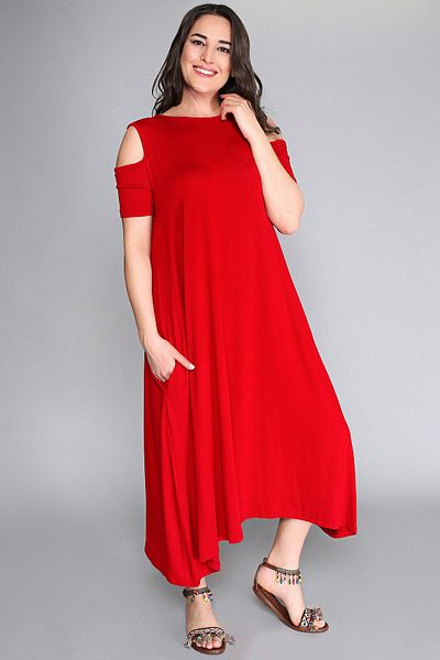 Curvy Trend Shoulder Low-cut Viscose Dress