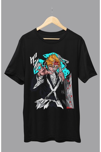 Fuddy Moda Oversize Bleach Ichigo Kurosaki V2 Printed T-shirt, Unisex Anime P...
