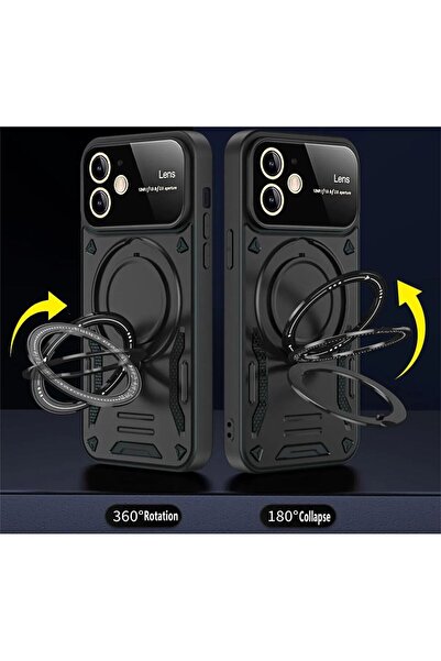 m.tk moveteck İphone 11 Kılıf Magsafe Dönebilen Halkalı Standlı Kamera Lens Korumalı Gold Detaylı Military Zırh
