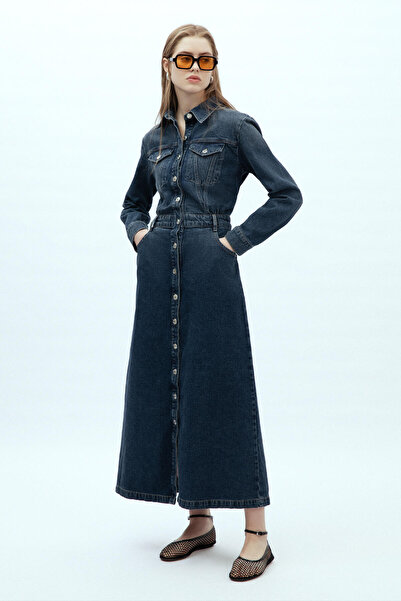 Manuka 1975 BELT DENIM DRESS BLUE