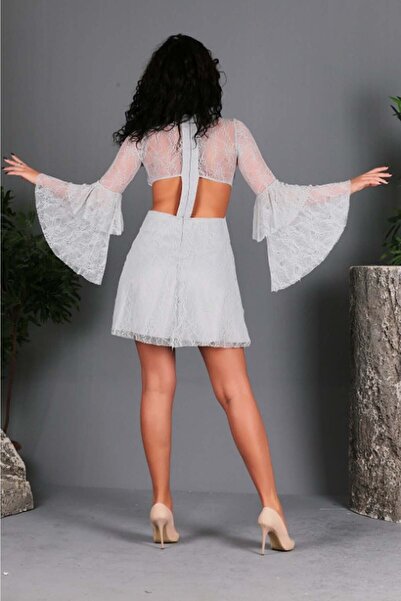 TİESSİ Women's Gray Cut Out Detailed Mini Dress