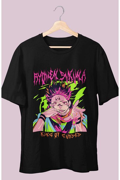 Fuddy Moda Tricou oversize cu imprimeu JJK Ryomen Sukuna, tricou unisex cu imprimeu anime