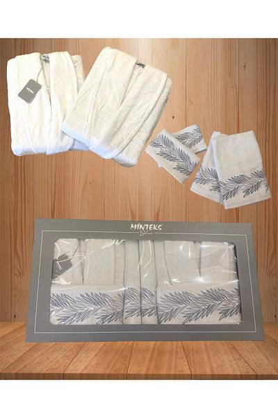 Bayev Set de halate de baie din 6 piese Minteks Silver Pamira alb-alb - Set de halate de baie pentru prosoape de familie