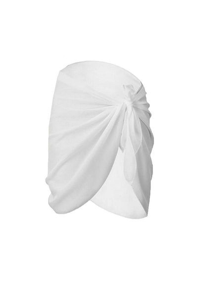 MinaCarin Rochie de plajă de damă cu cravată transparentă din tul pareo alb