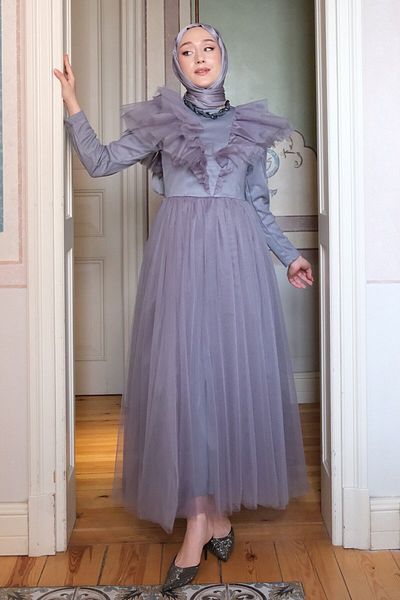 Ceylan Otantik Γκρι βραδινό φόρεμα Princess