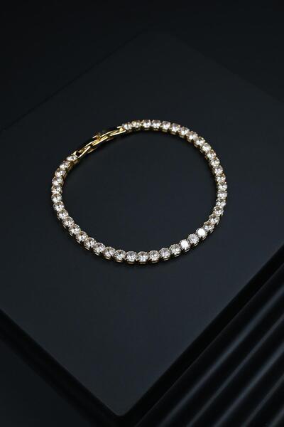 FRNCH 3A Kalite Zirkon Taşlı 3MM Altın Renkli Tennis Erkek Bileklik FRJ12161-3161-G3