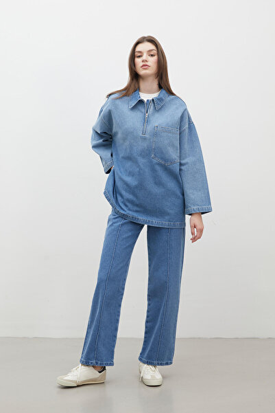 Manuka DİKİŞ DETAYLI STRAIGHT DENİM PANTOLON MAVİ