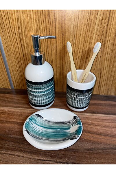 RED SERAMİK Συλλογή Ceramic Pearl - Σετ μπάνιου 3 τεμαχίων, Μαύρο-Πράσινο-Δια...