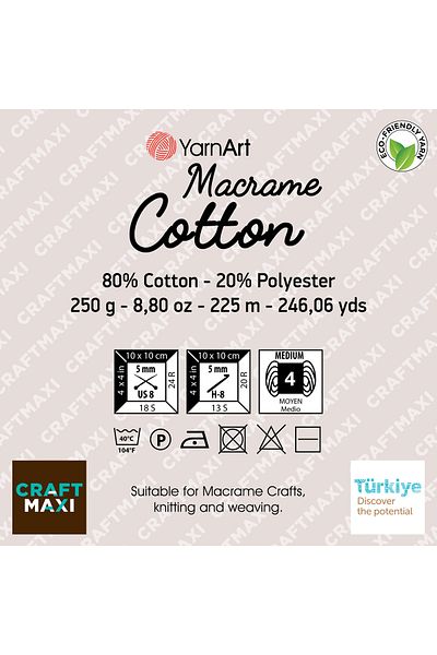 Yarnart Macrame Cotton - Μακραμέ Χειροποίητο Νήμα Κρέμα-753