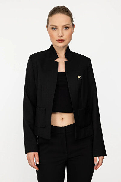 Ekol Kadın Dik Yaka Cepli Ceket 5146 Siyah
