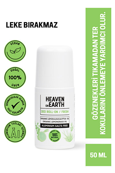 Heaven on Earth %100 Doğal Organik Roll On Aluminyum Tuzları Içermez Ter Kokusu Önleyici Fresh 50 ml X3 Vegan