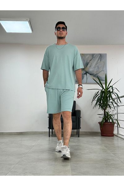 Relax family xf Мъжки комплект от къси панталони Oversize, горна част и долна част, ежедневен, от пениран памук