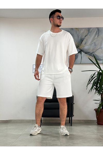 Relax family xf Ανδρικό Oversize Σορτς Κάτω Τοπ Casual Καθημερινό Χτενισμένο Βαμβακερό Σετ